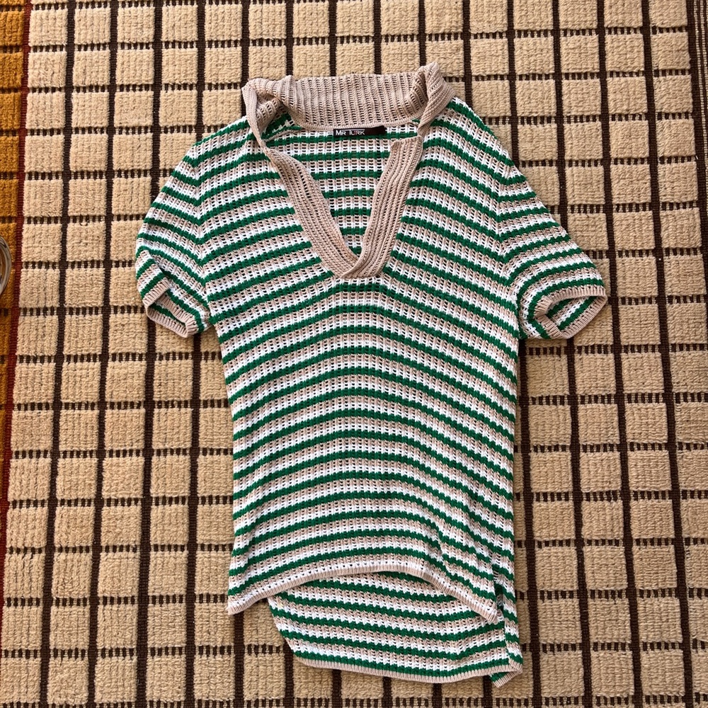 Mr Turk Green and Beige Striped Knit Top